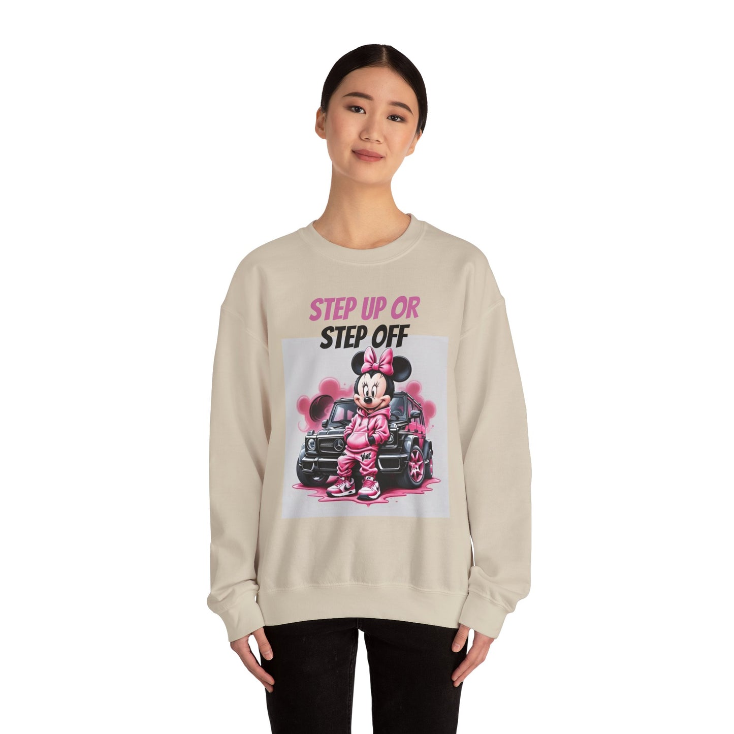 Womans Minnie Mouse Graphic Crewneck Sweatshirt - Step Up or Step Off