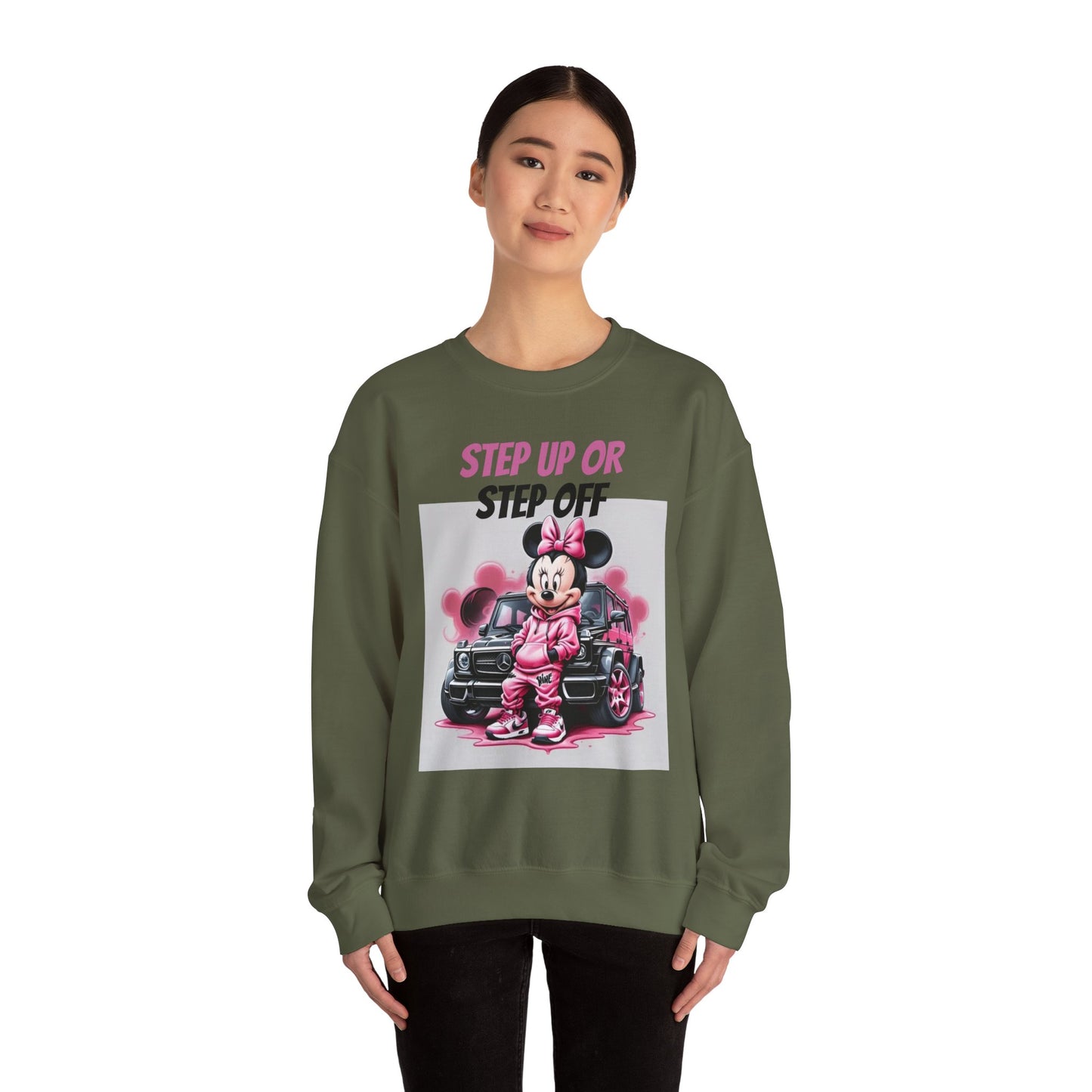 Womans Minnie Mouse Graphic Crewneck Sweatshirt - Step Up or Step Off