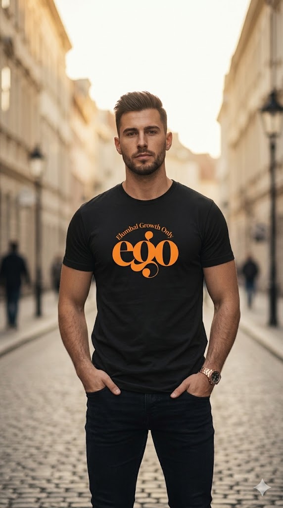 EGO – Elevated Growth Only Graphic Tee | Midnight Black & Sunset Orange