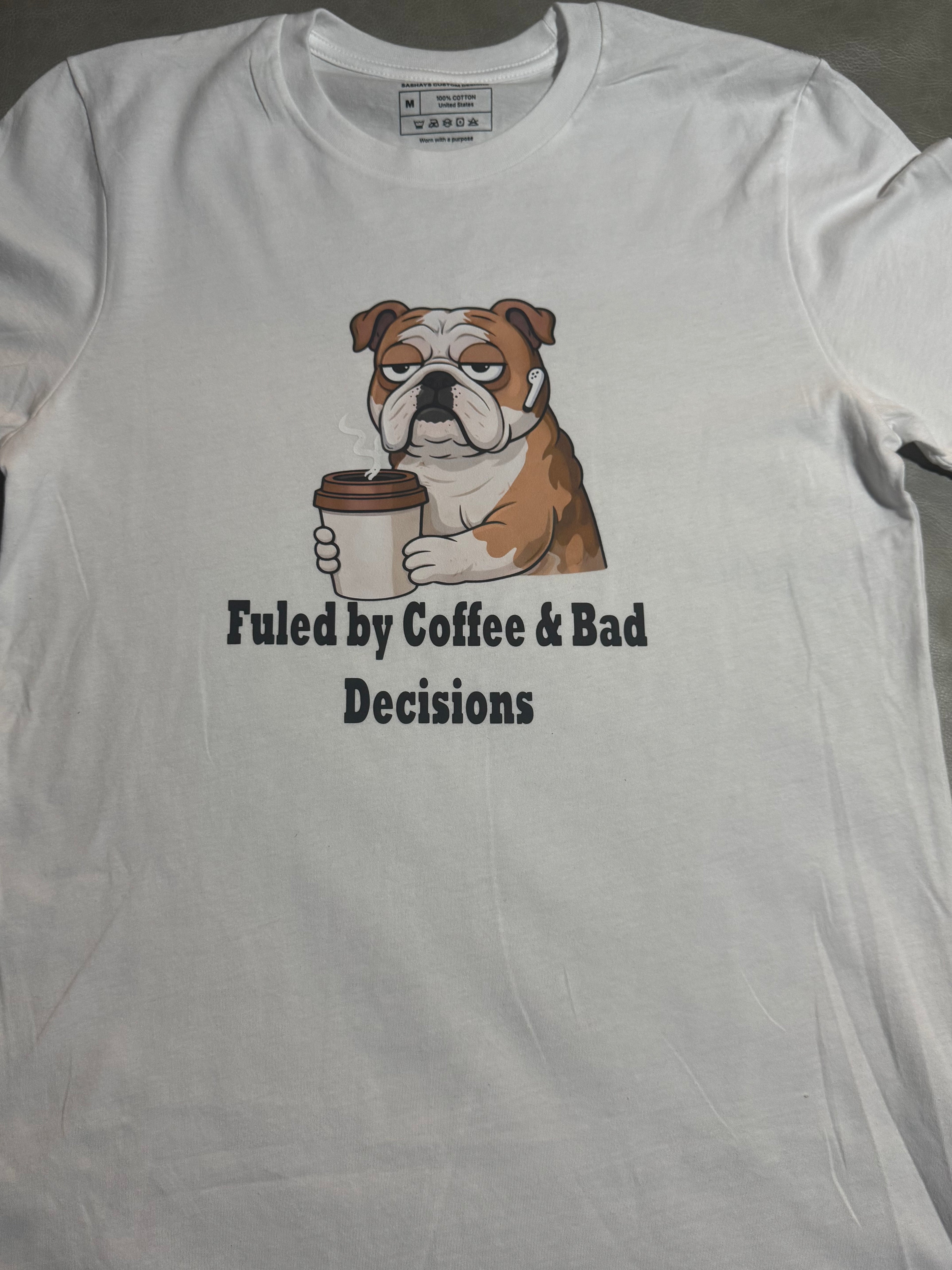 Funny Coffee Dog Graphic White Unisex T-Shirt