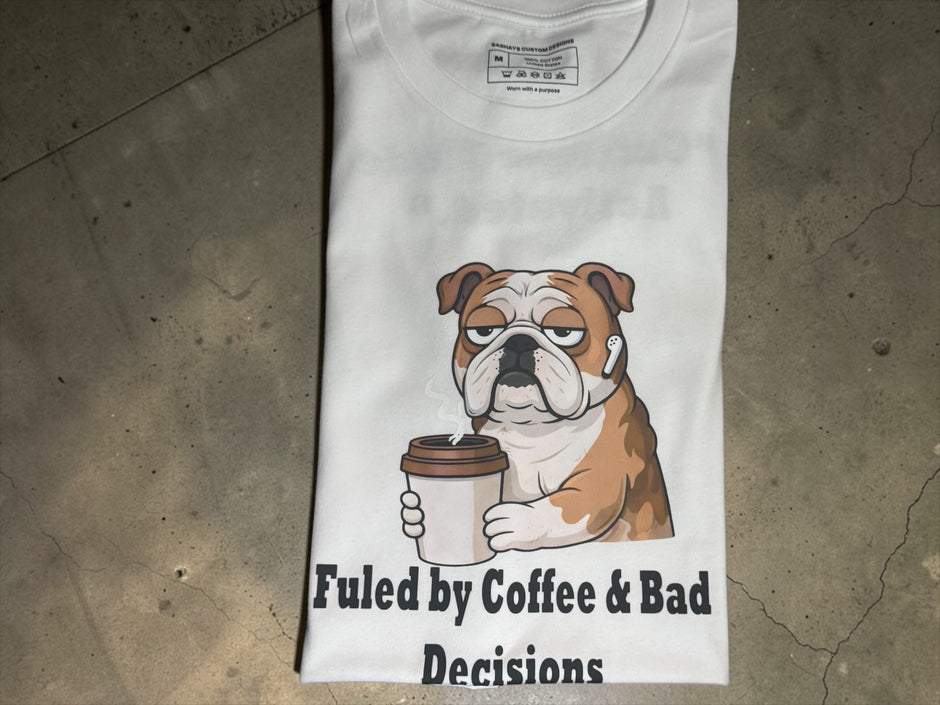 Funny Coffee Dog Graphic White Unisex T-Shirt